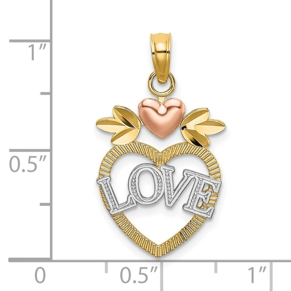 14k Two-tone Gold  White Rhodium LOVE Inside Heart Pendant for Women