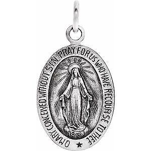 14k White Gold 19x14 mm Oval Miraculous Medal Pendant for Women