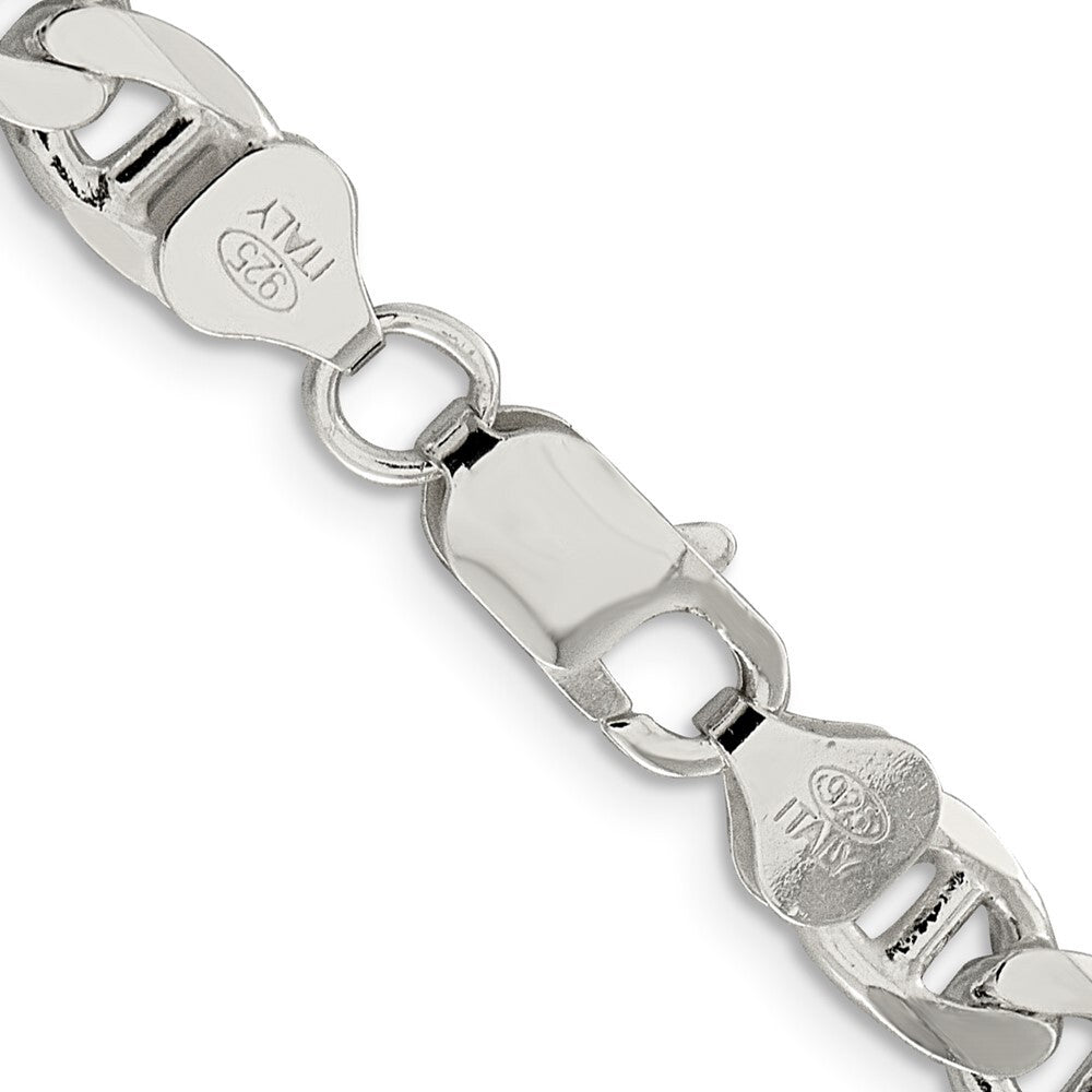 Sterling Silver 7.4mm Diamond-cut Flat Anchor Curb Chain