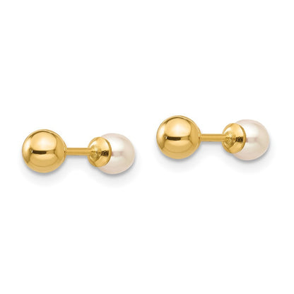 14k Yellow Gold Reversible 3.75-4mm FW Cultured Pearl & Gold Ball Stud Earrings