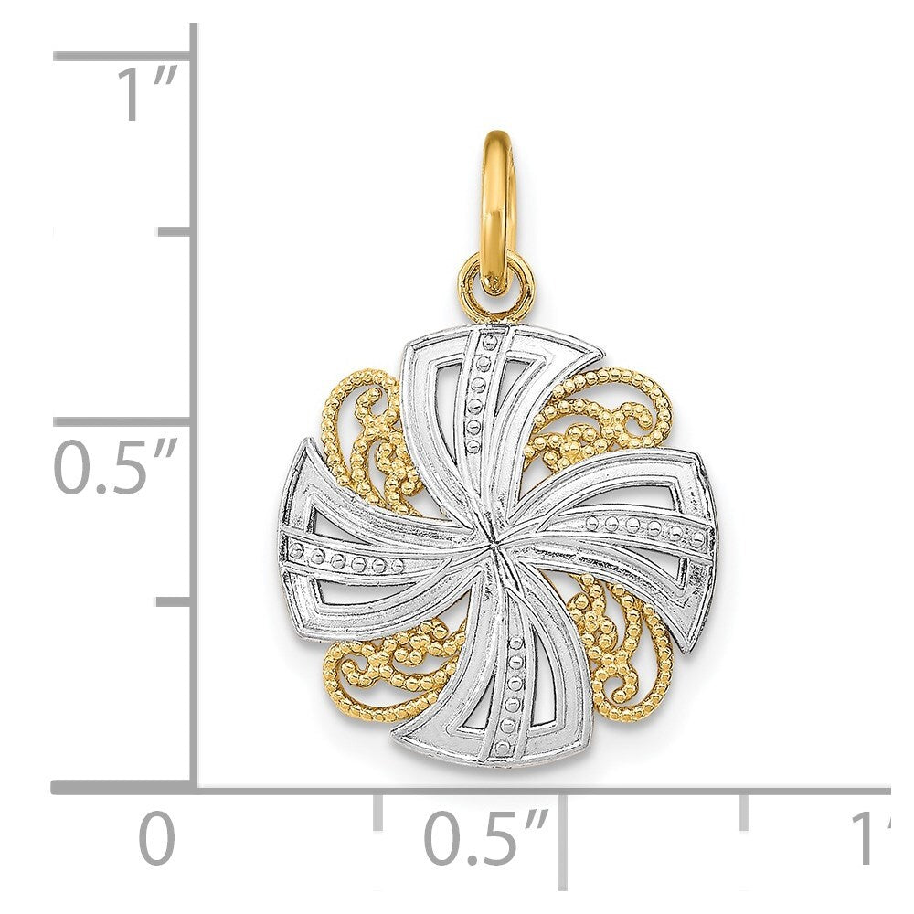 14k Yellow Gold Rhodium Pinwheel Medallion Charm Pendant for Women