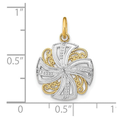 14k Yellow Gold Rhodium Pinwheel Medallion Charm Pendant for Women