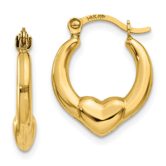 14k Yellow Gold Hollow Heart Hoop Earrings Gift for Women