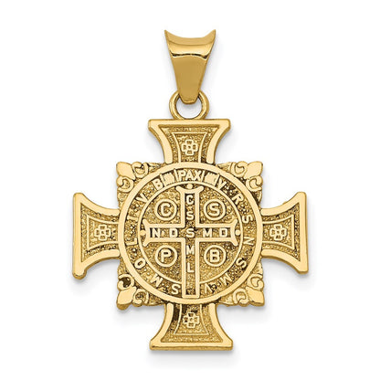 14k Yellow Gold Rhodium St. Benedict Semi-solid Pendant