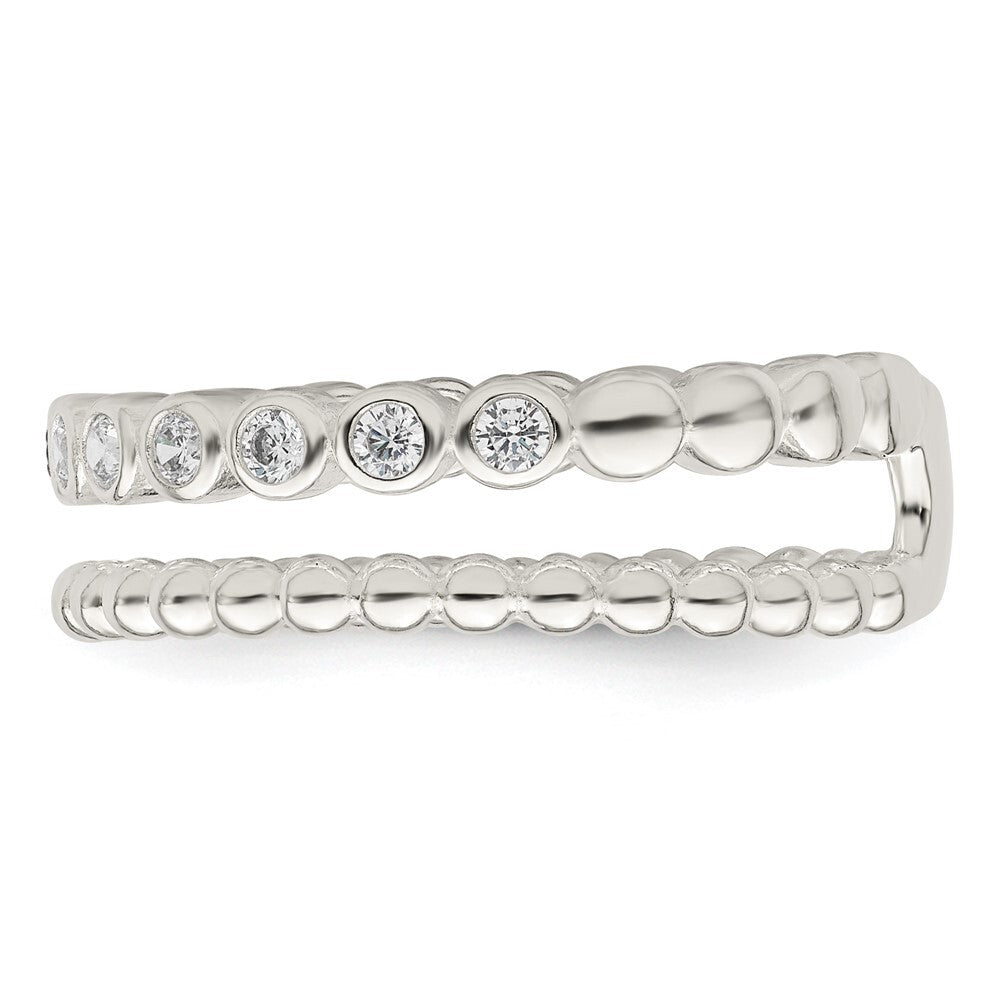 Sterling Silver Polished CZ Beaded Double Fancy Ring Size 7
