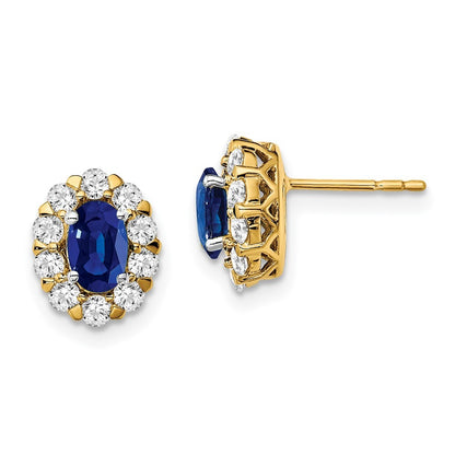 14k Yellow Gold Oval Sapphire and Diamond Halo Stud Earrings