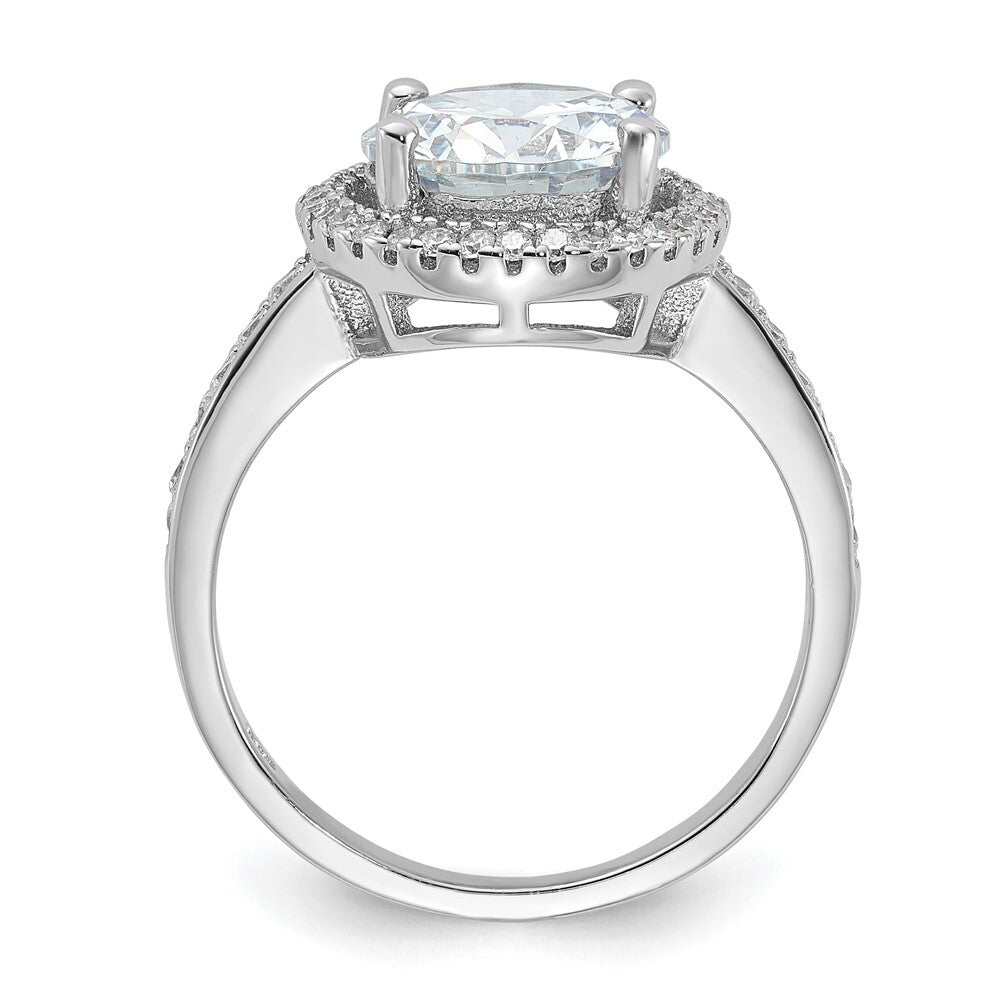 Sterling Silver Rhodium-plated 8mm Center Halo Cubic Zirconia Ring Size 7
