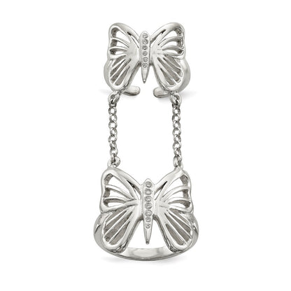 Sterling Silver Polished Cubic Zirconia Butterfly Double Finger Ring Size 8