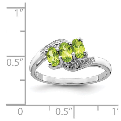 Sterling Silver Rhodium Peridot & Diamond Ring Size 8
