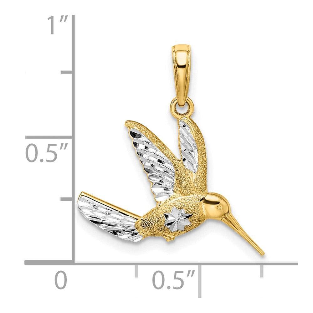 14k Yellow Gold Rhodium Diamond-cut Humming Bird Pendant for Women