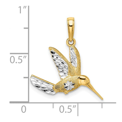 14k Yellow Gold Rhodium Diamond-cut Humming Bird Pendant for Women