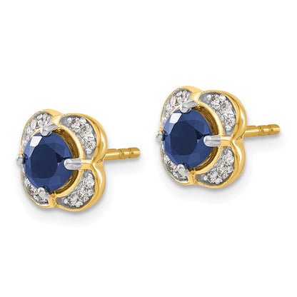 14k Yellow Gold Diamond and Sapphire Fancy Stud Earrings