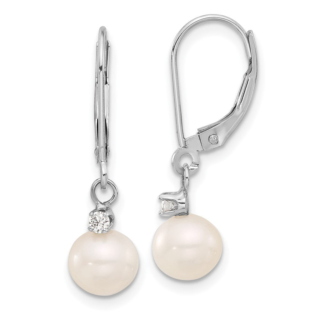 14k Gold 7-8mm Freshwater Cultured Pearl & Diamond Dangle Earrings