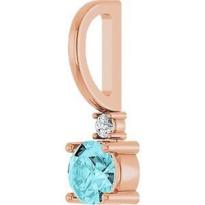 14k Rose Gold Natural Blue Zircon & .015 CT Natural Diamond Charm Pendant