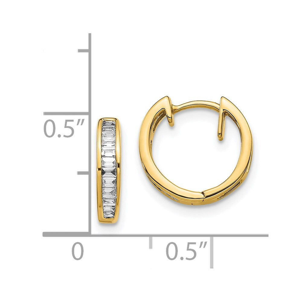 14k Yellow Gold Baguette Diamond Hinged Hoop Earrings
