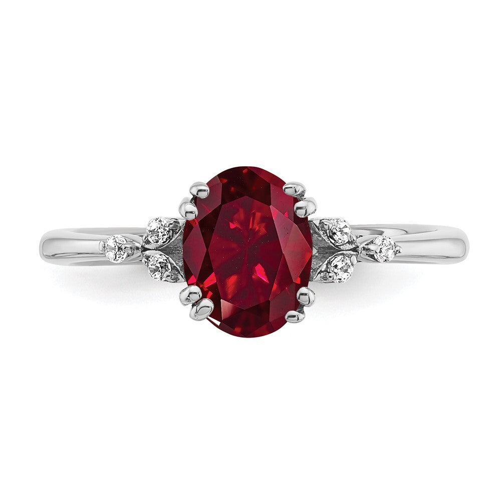 Sterling Silver Rhodium-plated Created Ruby and Diamond Ring Size 6