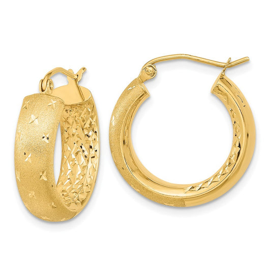 14k Yellow Gold Polished Satin and Diamond-cut In/Out Hoop Earrings