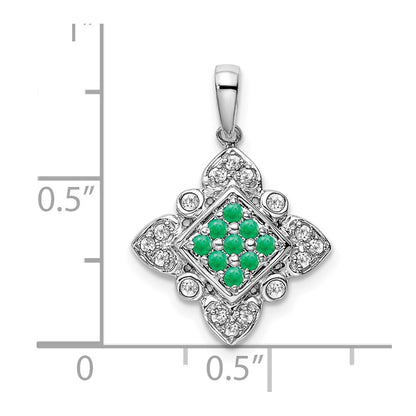 14k White Gold Emerald and Diamond Vintage Pendant for Women