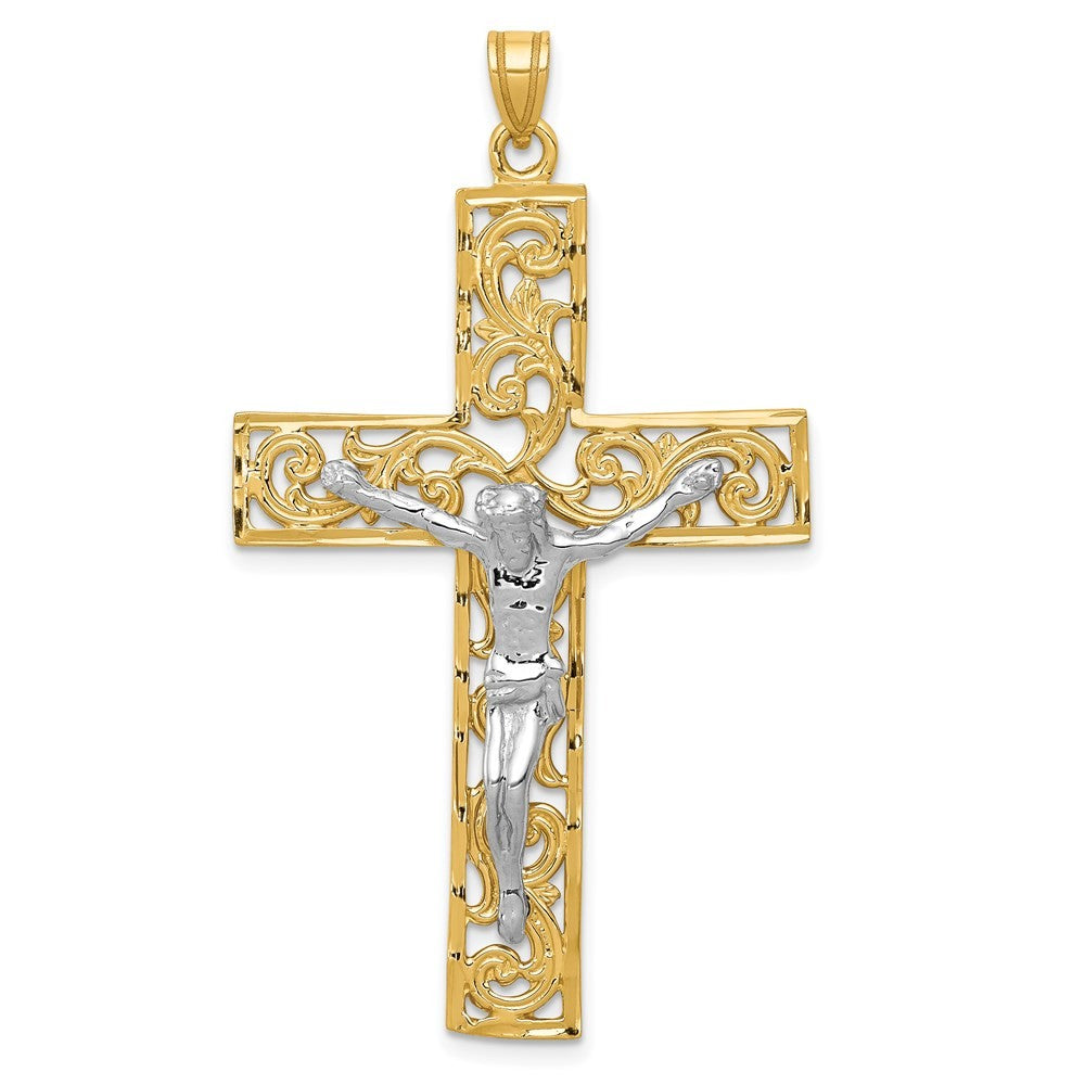 14k Two-Tone Gold Diamond-cut Crucifix Pendant