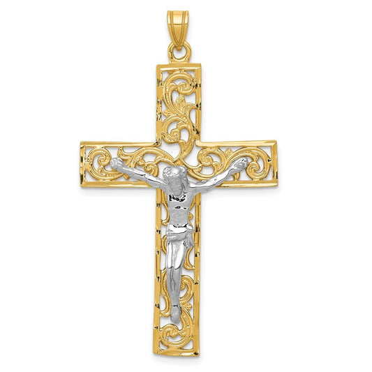 14k Two-Tone Gold Diamond-cut Crucifix Pendant