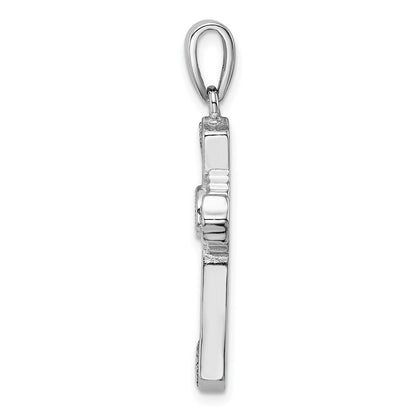 Sterling Silver Rhodium-plated Cubic Zirconia / Created Opal Cross Pendant