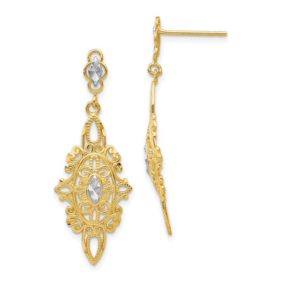 14k Yellow Gold Rhodium Diamond-cut Filigree E
