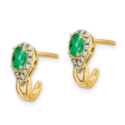 14k Yellow Gold 1/8Ct Diamond and Emerald Drop & Dangle Earrings