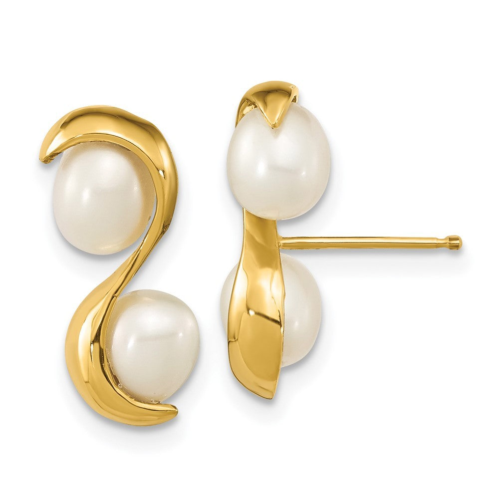 14k Yellow Gold 4-5mm White Rice Freshwater Cultured Pearl Earrings