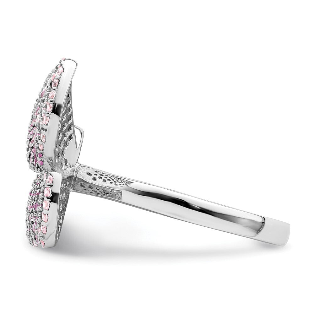 Sterling Silver Rhodium-plated Polished Pink CZ Butterfly Ring Size 8