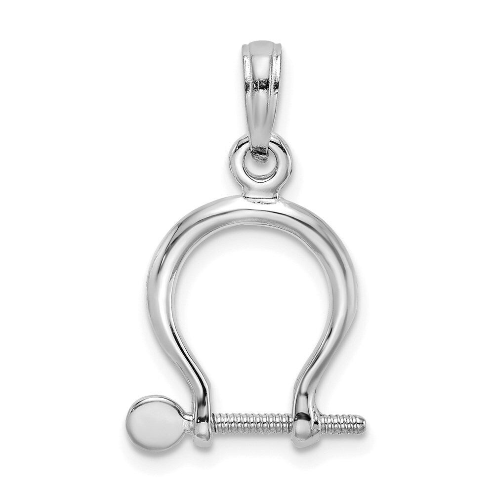 14k White Gold 3-D Small Shackle Link Screw Charm Pendant for Women