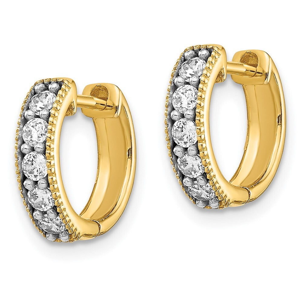 14k Yellow Gold Diamond Milgrain Hinged Hoop Earrings