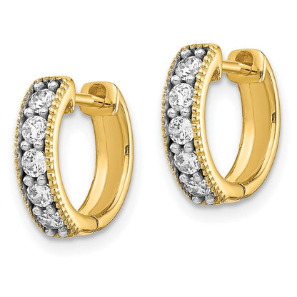 14k Yellow Gold Diamond Milgrain Hinged Hoop Earrings