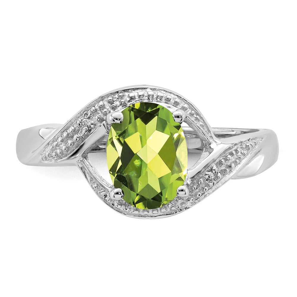 Sterling Silver Rhodium Peridot & Diamond Ring Size 8
