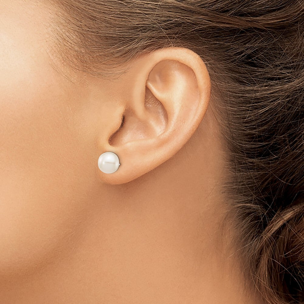 14k White Gold 8-9mm White Round Freshwater Cultured Pearl Stud Earrings