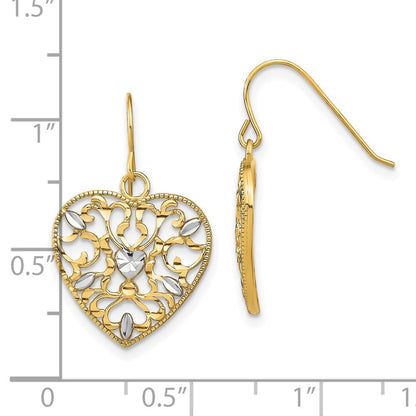 14k Yellow Gold w/ RH Filigree Cut-Out Heart Wire Earrings