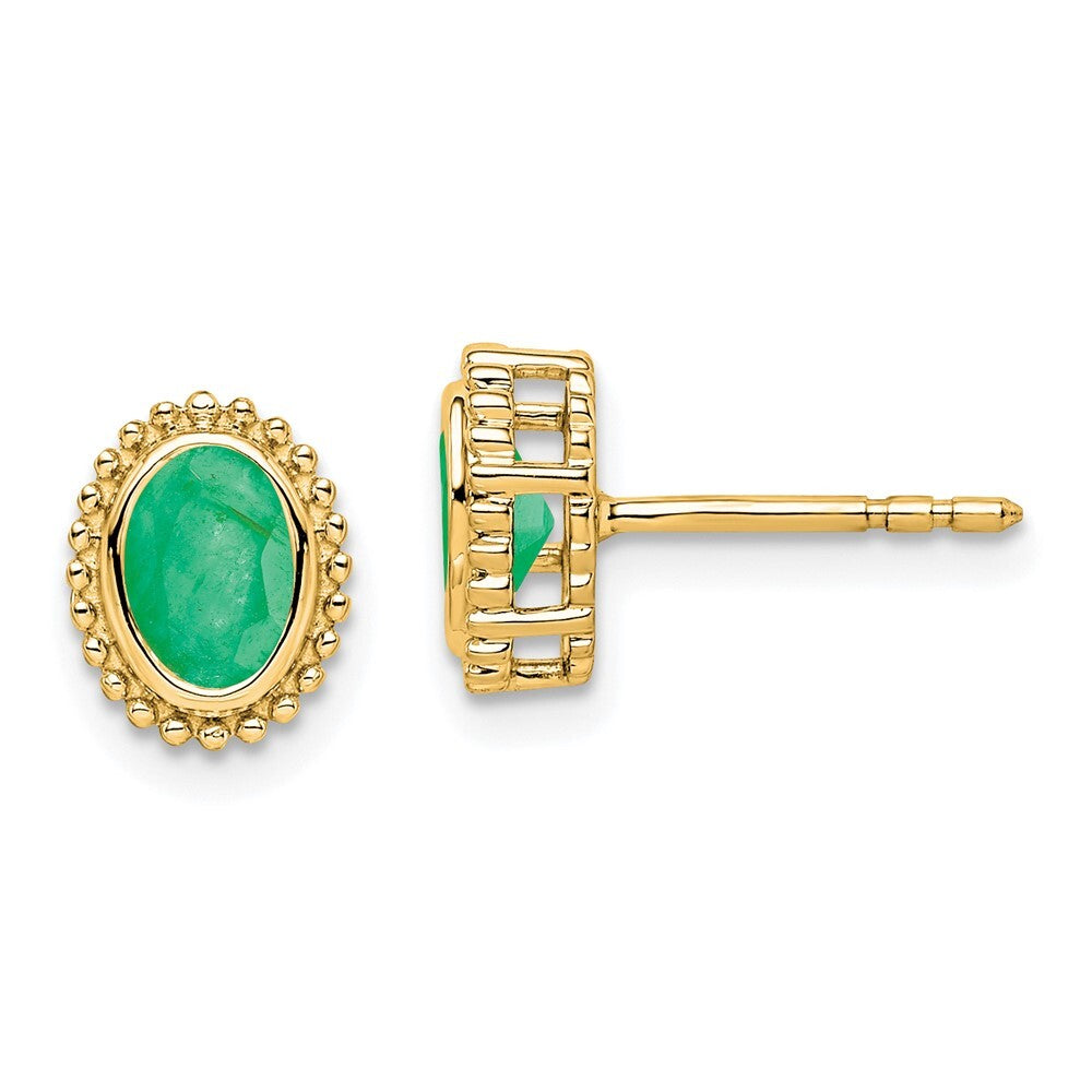 14k Yellow Gold Oval Emerald Stud Earrings