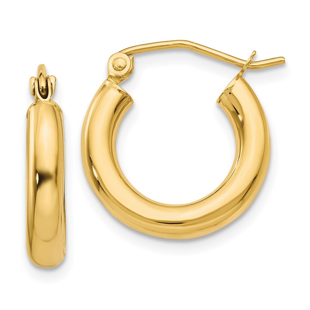 14k Yellow Gold Polished 3mm Lightweight Tube Hoop Earrings Gift for Women