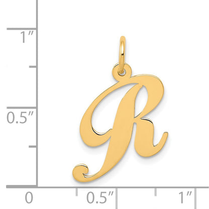 14k Yellow Gold Medium Fancy Script Letter R Initial Charm Pendant
