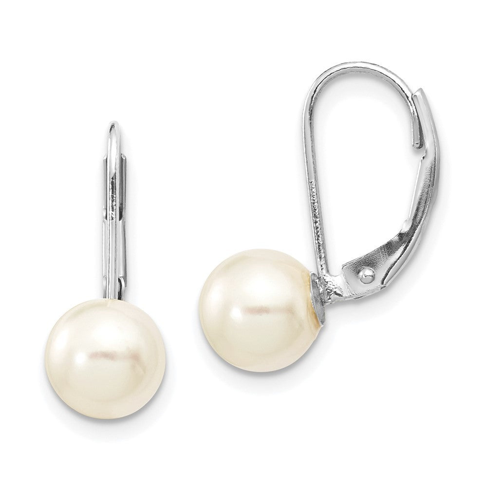 14k Gold 7-8mm Round Akoya Saltwater Cultured Pearl Leverback Earrings
