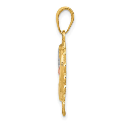 14k Two-tone Gold White Rhodium Dolphins In Heart Pendant for Women
