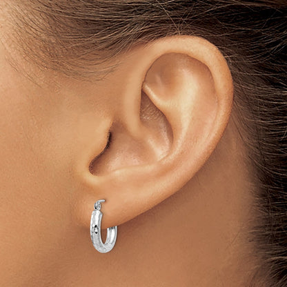 14k White Gold Diamond-cut 3mm Round Hoop Earrings Gift for Women