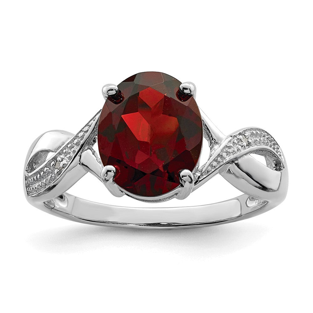 Sterling Silver Rhodium-plated Garnet & Diamond Ring Size 7