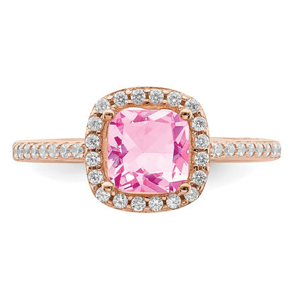 Sterling Silver Rose-tone Square Peach Cubic Zirconia Halo Ring Size 7