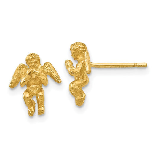 14k Yellow Gold Polished & Diamond-Cut Angel Stud Earrings Gift for Women