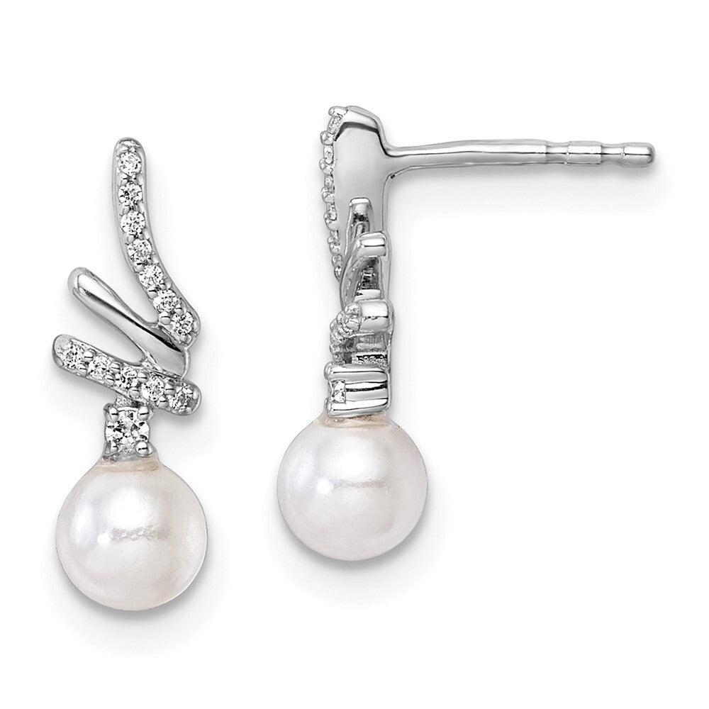 14K White Gold Polished Diamond and Pearl Drop Drop & Dangle Earrings