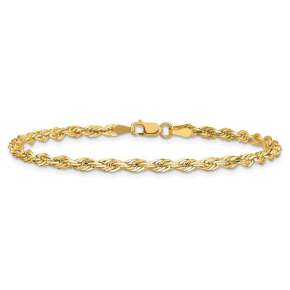 14k Yellow Gold 8 inch 3mm Semi Solid Rope Chain Bracelet