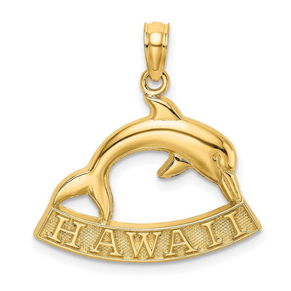 14k Yellow Gold HAWAII Dolphin Charm Pendant for Women