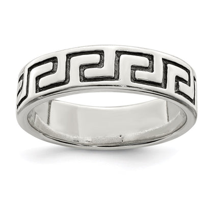 Sterling Silver Antiqued Greek Key Ring Size 10