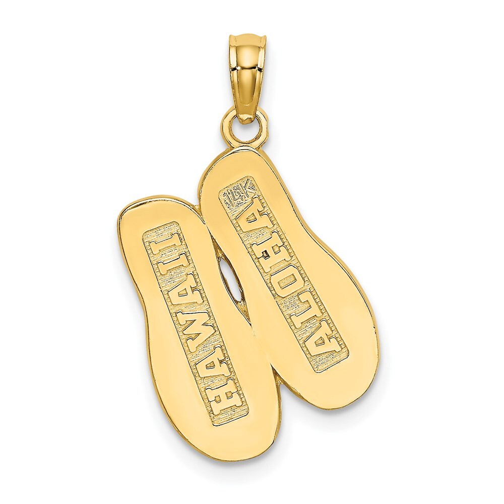 14k Yellow Gold 3D HAWAII ALOHA Double Flip-Flop Charm Pendant for Women