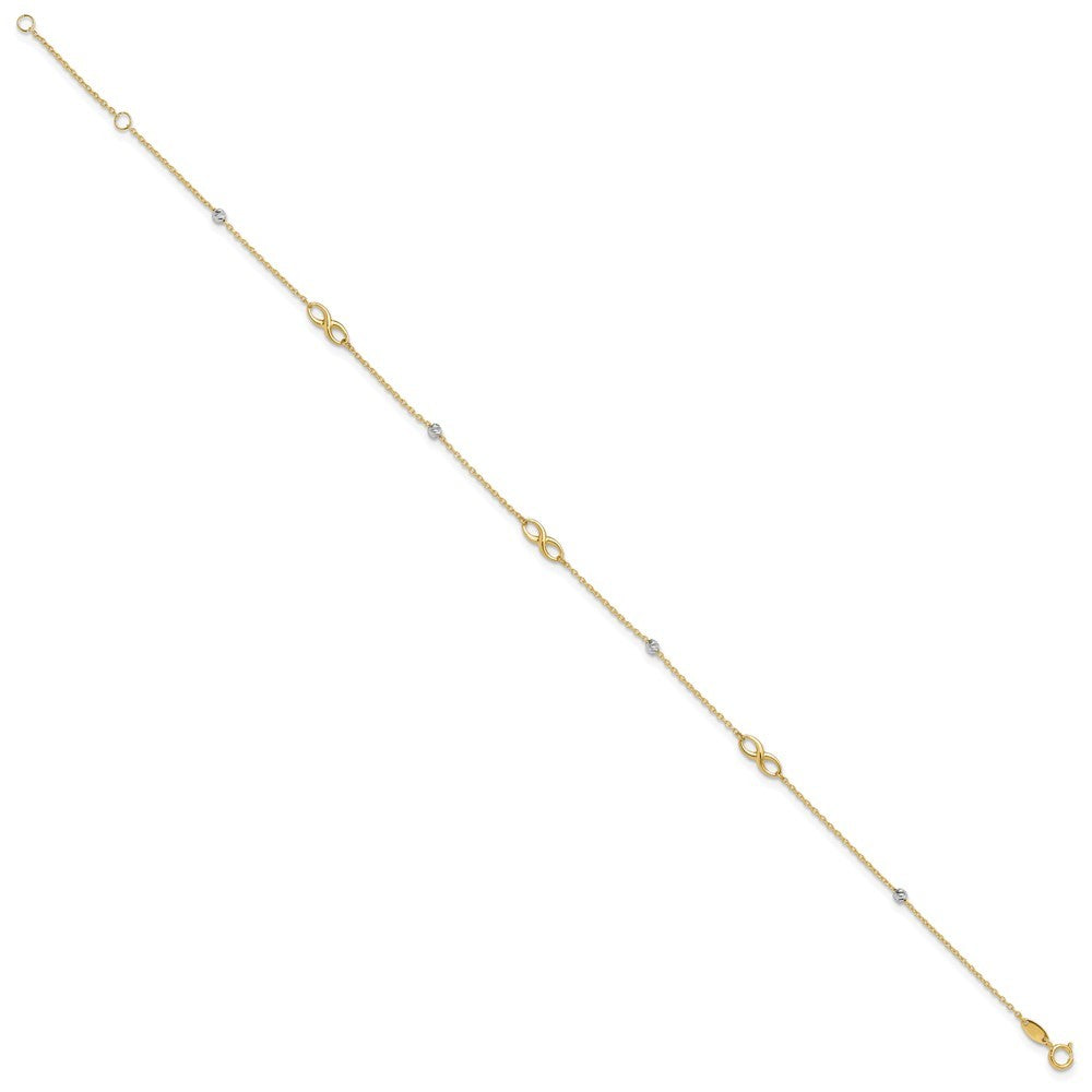 14K Two-Tone Diamond-cut Beads and Infinity 11" Anklet